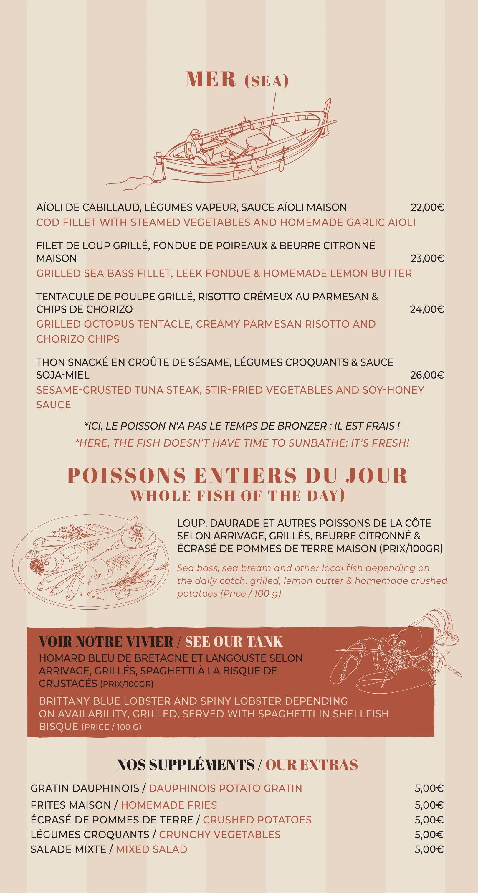 Carte — Mer : poissons et poissons entiers du jour