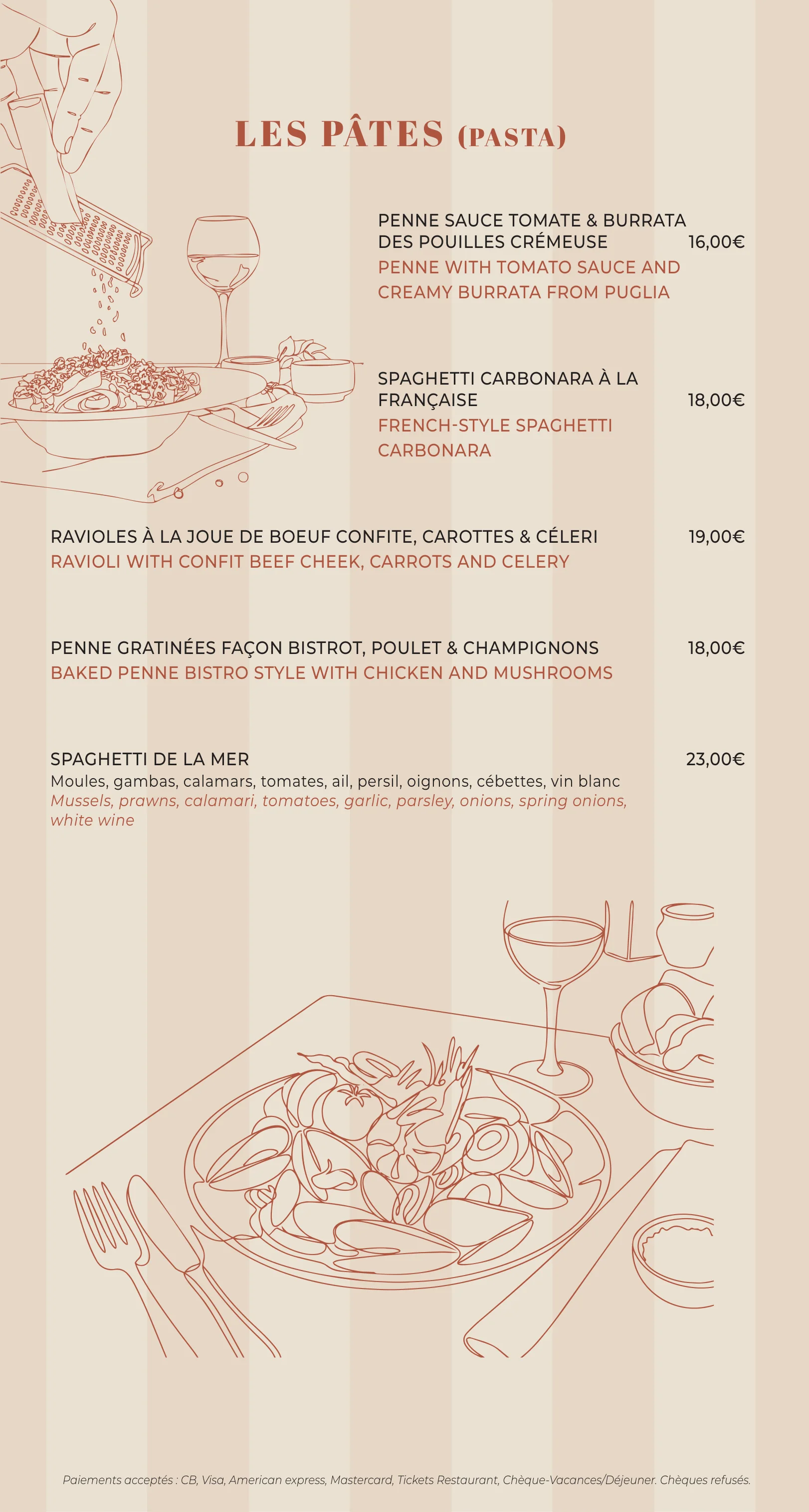 Carte — Les pâtes du Bistrot de Jennifer